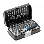 Набор бит с трещоткой HT1R460 (33 шт, сталь S2, хвостовик 1/4″, Torx/Torx‑TT/HEX/PH/PZ/SL)