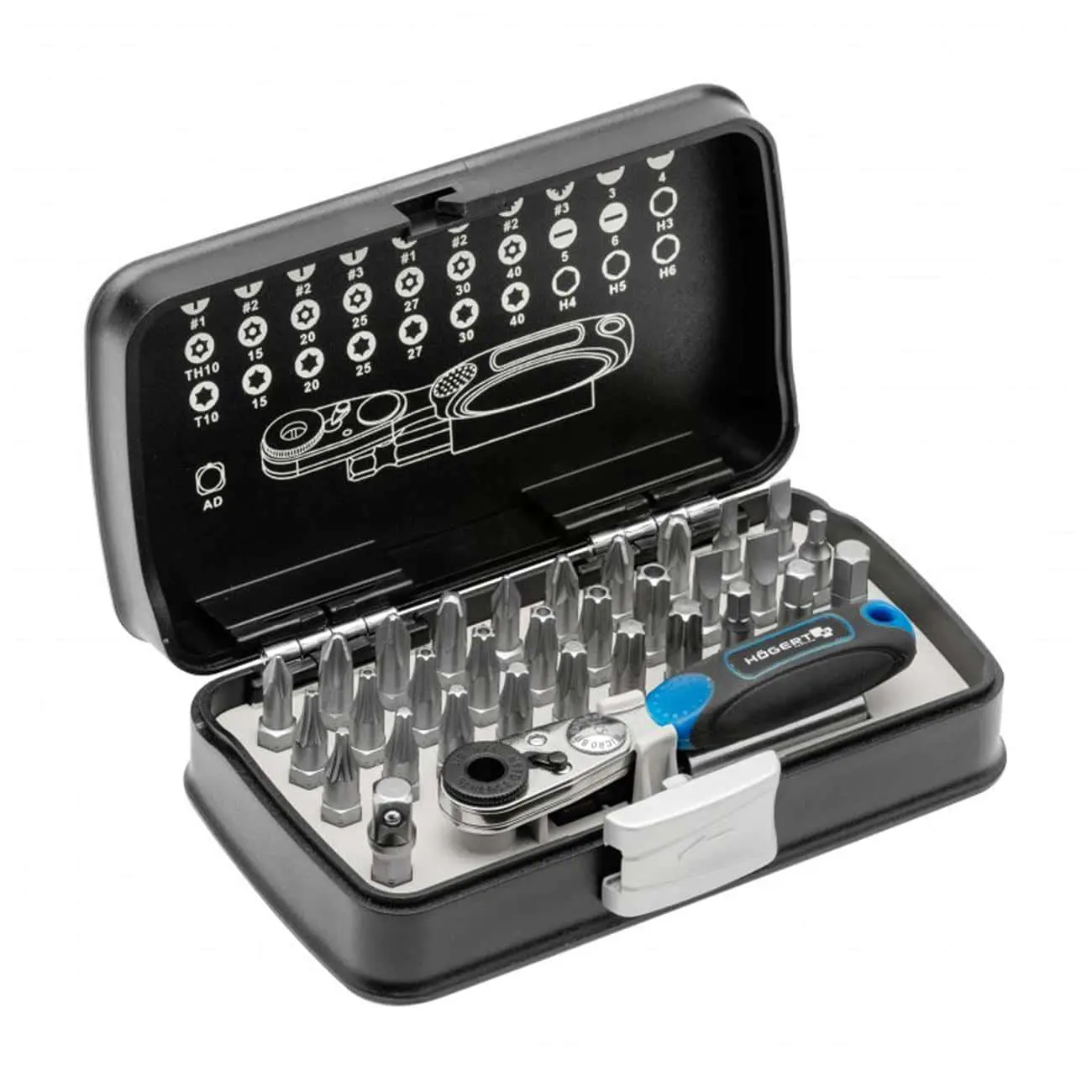 Набор бит с трещоткой 1/4″, SL, PH, PZ, HEX, Torx, Torx c отверстием, 33 шт